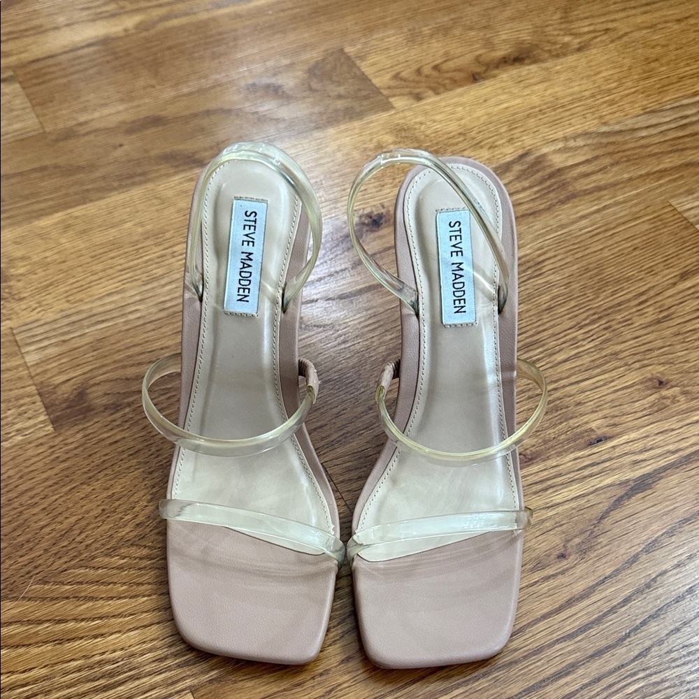 Steve Madden Gracey Clear Strap Heeled Sandals Nude 8.5M